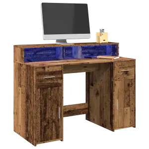 Berkfield Desk with LED Lights Old Wood 120x55x91 cm Engineered Wood