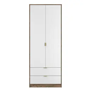 Nashville Ready assembled Contemporary White & oak 2 Drawer Tall Double Wardrobe (H)1960mm (W)740mm (D)520mm