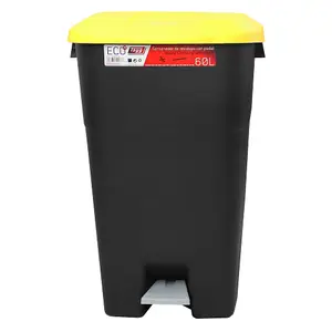 Pedal Operated Litter Bin - 60 Litre - Yellow Lid