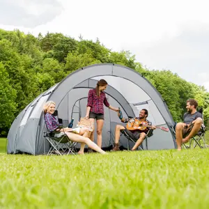 Tent Roskilde - for 6 people, with awning, groundsheet, 4 windows with mosquito nets - light grey/dark grey