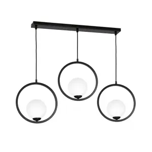 Milagro Boston Black Pendant Lamp 3XE14 Beautifully Hand Made From Black Metal And White Glass Contemporary Cool Style