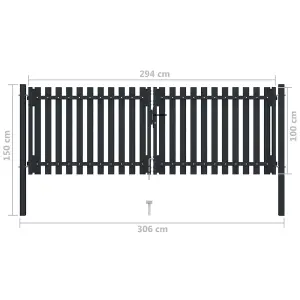 Berkfield Double Door Fence Gate Steel 306x150 cm Anthracite