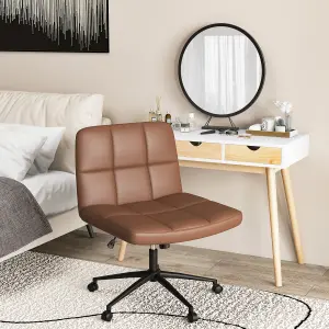 Costway Rolling Armless Chair PU Leather Upholstered Cross-legged Office Chair