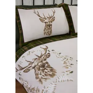 Stag & Wreath Winter Brushed Cotton Duvet Cover Set Green / Single Duvet Cover + 1 Standard Pillowcase