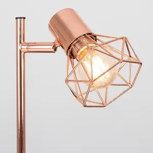 ValueLights Angus Pair of - Style Metal Basket Cage Desk Lamps In Copper Finish - Complete with 4w LED Filament Bulbs 2700K