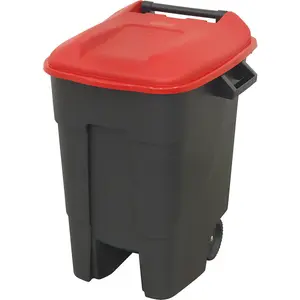 Durable 100 Litre Red Wheelie Bin with Solid Rear Axle and 200mm Wheels