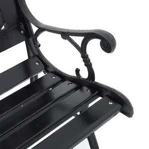 Black Rustproof Wood Wrought Iron Garden Bench with Backrest