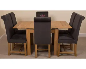 Richmond 90cm - 150cm Square Oak Extending Dining Table and 4 Chairs Dining Set with Washington Black Fabric Chairs