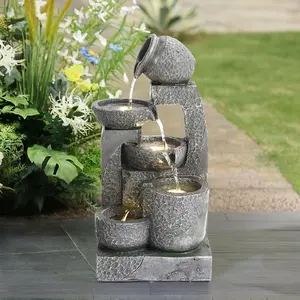 Grey LED Lighting Garden Landscaping Fountain Resin Waterscape 45 cm