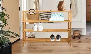 AAMEN Freestanding 4 Tier Bamboo Shoe Rack Strong Heavy Duty Durable Wooden Shoe Rack