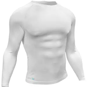 L - WHITE Adult Long Sleeve Baselayer Compression Shirt Unisex Training Gym Top