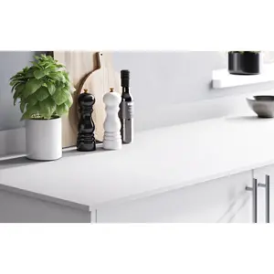 GoodHome 12mm Nepeta Matt White Stone effect Paper & resin Square edge Kitchen Breakfast bar, (L)2000mm