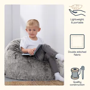 icon Kids Classic Faux Fur Bean Bag Chair Arctic Wolf Grey Bean Bags for Children