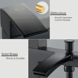 Matte Black Square Waterfall Bathroom Taps, BATHWEST Bathroom Sink Taps with Shower Attachment, Brass Bath Taps with Shower