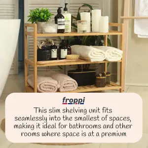 Froppi™ Bamboo Standing Storage Unit, Bathroom Shelf, Kitchen Shelf, Shoe Rack, 3 Tier Shelf Organizer L69 W28 H54.5 cm