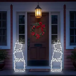 Indoor Outdoor Pre-Lit Christmas Present Stack Light Decoration with 190 LEDs, 5m Lead, Ground Stakes & Timer - H73 x W26 x D11cm