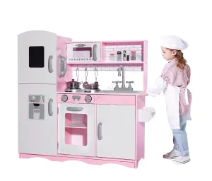 GALACTICA Wooden Kids Pretend Role Play Kitchen Toy With Cooking Accessories Set Gift Pink