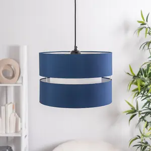 ValueLights Sophia Large Easy Fit Ceiling Light Shade 2 Tier Pendant Drum Lampshade - Navy Blue - Bulb Included