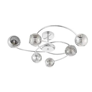 Luminosa Aerith 6 Light Semi flush Chrome, Smokey Mirror Tinted Glass, G9