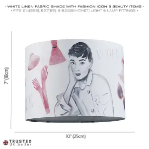 Audrey Hepburn Vogue Themed Fabric Lamp Shade with Pink Dresses and Gloves