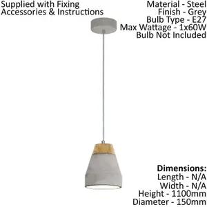 Pendant Ceiling Light Long Flex Shade Brown Wood Grey Concrete Bulb E27 1x60W