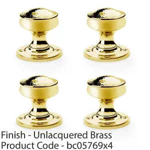 4 PACK - SOLID BRASS Mortice Hammered Georgian Door Knob - Polished Brass 50mm Diameter