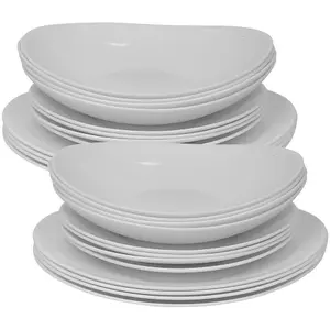 Queensway Home & Dining 26cm Diameter 24Pcs White Opal Glass Venice Boat Dinner Plates Soup Bowls Dinnerware Set