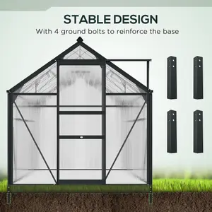 Outsunny 6x10ft Walk-In Polycarbonate Greenhouse Plant Grow Galvanized Aluminium