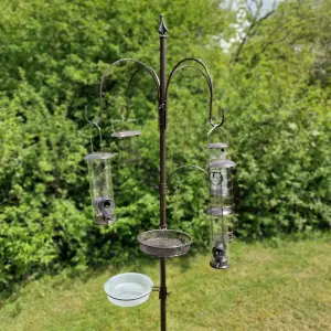 Metal Bird Feeding Station With Five Feeders And Patio Stand