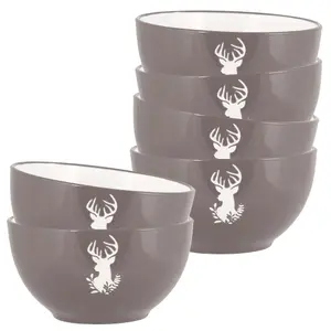 Set of 6 Grey Stag Stoneware Dinnerware Christmas Bowls