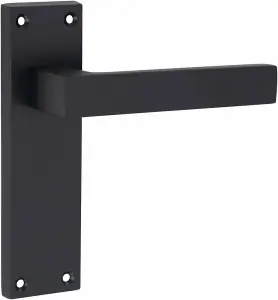 4 Set Door Handles Packs Internal Set Victorian Straight Delta Design Matt Black Finish 150mm Backplate with Latches and Hinges