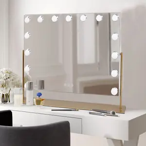 Hollywood Rotatable Vanity Makeup Mirror with 15 LED Bulbs Dimmable Touch Control 65x50cm