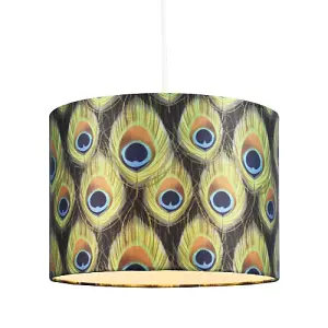 Vibrant Peacock Feather Themed 10 Inch Lamp Shade with Inner White Cotton Lining