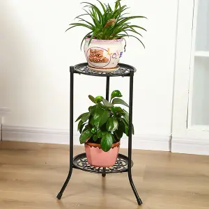 2-Tier Black Vintage Design Metal Plant Stand Vertical Display Rackwith Delicate Trays 50cm (H)