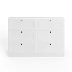 6 Drawer Chest Of Drawers Deep Design Modern Panelled Fronts Matt White