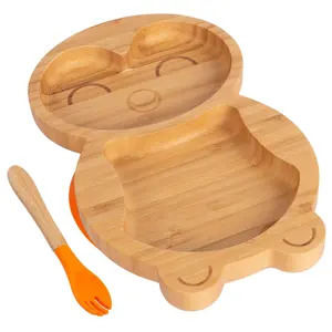 Bamboo Penguin Baby Weaning Plate & Fork Set - Orange