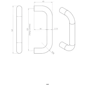 2x Round D Bar Pull Handle 169 x 19mm 150mm Fixing Centres Satin Stainless Steel