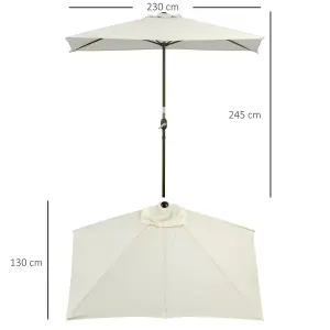 Outsunny 2.3m Garden Balcony Half Round Umbrella Metal Parasol Umbrella Beige