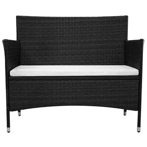 Berkfield Garden Bench with Cushion Poly Rattan Black