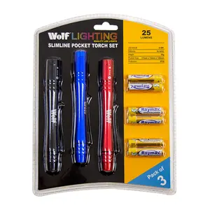 Pocket LED Torch Set Wolf Zoom Light Slimline 3pc