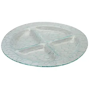 MATEO Large Round 4 Section Glass Condiments Snacks Appetizer Plate Tray Dish Sauce Dipping Serving Platter