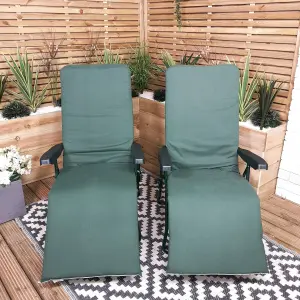 Set of 2 Padded Outdoor Garden Patio Recliner or Sun Lounger in Plain Green