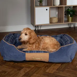 Highland Polyester Pet Bed Blue/Black/Brown / 16cm H x 60cm W x 50cmD