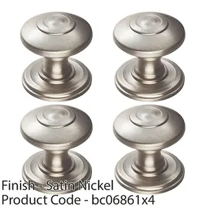 4 PACK - Ring Cabinet Door Knob Rose - 38mm Satin Nickel - Round Cupboard Pull Handle