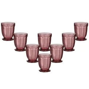 Set of 8 Vintage Luxury Purple Embossed Short Drinking Glass Whiskey Glass Tumblers 290ml