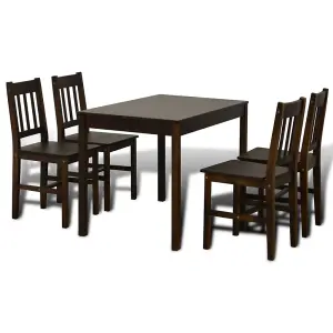 Berkfield Dining Set 5 Pieces Pine Wood Brown