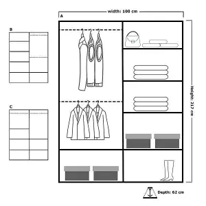 Double Mirror Sliding Door Wardrobe comes in Width 90cm/100cm/120cm/150cm/203cm/250cm(White - 100cm)