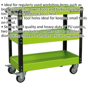 Heavy Duty 3-Tier Workshop Trolley with 160kg Capacity and Locking Castors - Green