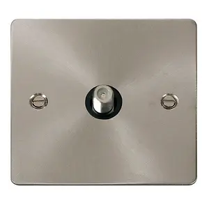 Flat Plate Satin / Brushed Chrome Satellite Socket 1 Gang - Black Trim - SE Home