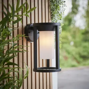 Non Automatic Outdoor Wall Light - Textured Black & White Polycarbonate Shade